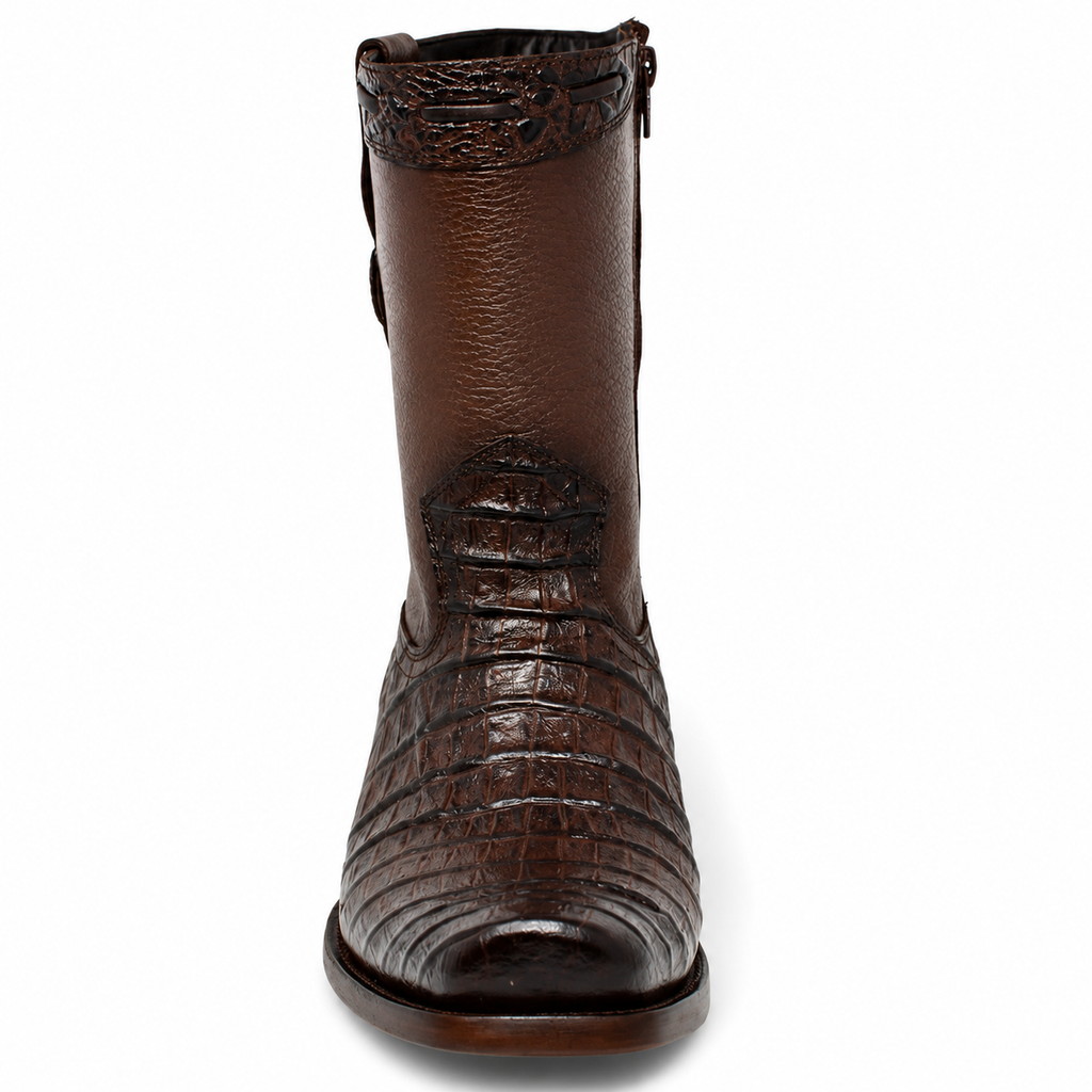 MEN'S CAIMAN BELLY PRINT LEATHER DUBAI TOE BOOTS BROWN COLOR - LA CARRETA