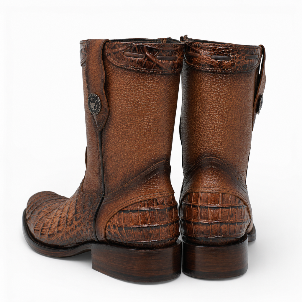 MEN'S CAIMAN BELLY PRINT LEATHER DUBAI TOE BOOTS HONEY COLOR - LA CARRETA