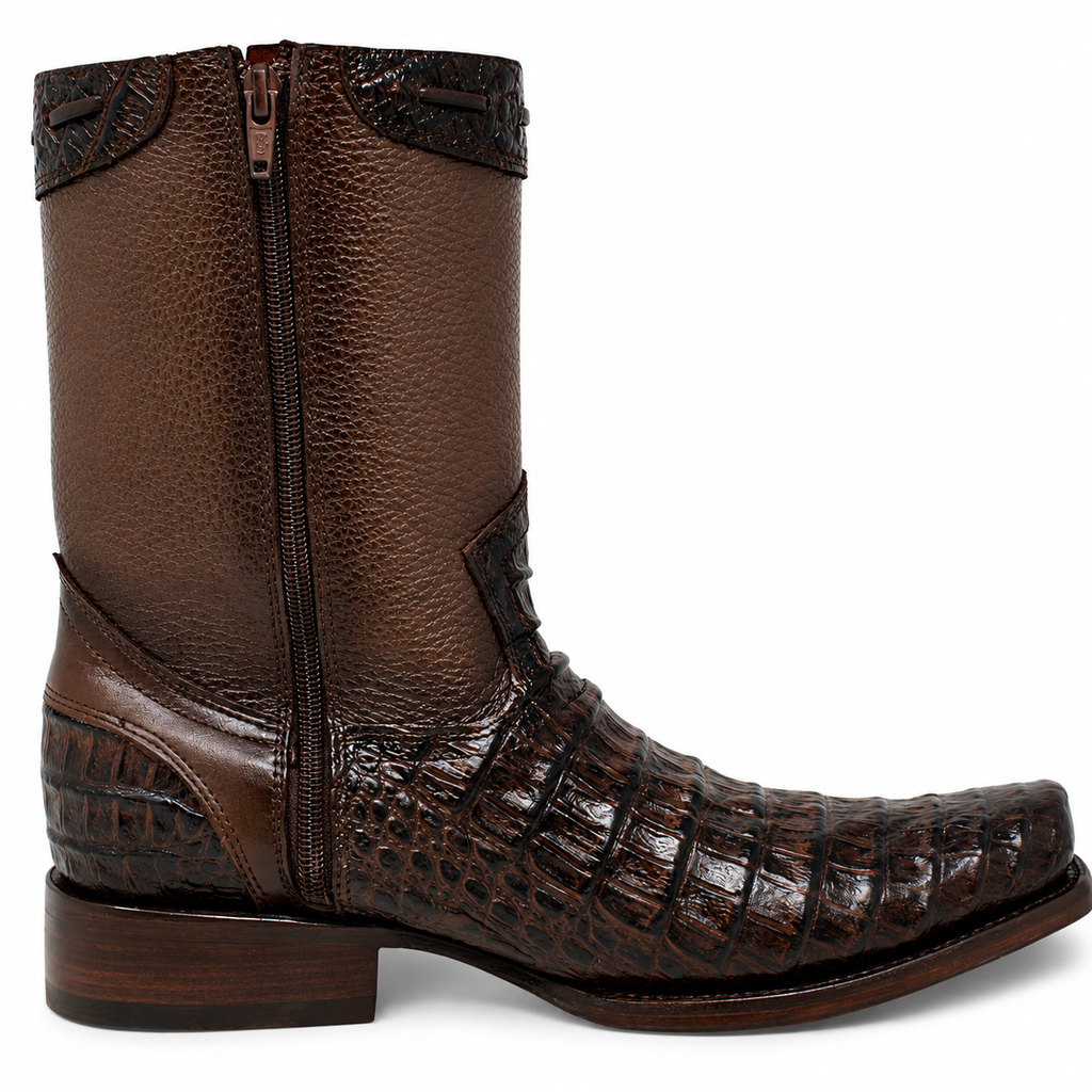 MEN'S CAIMAN BELLY PRINT LEATHER DUBAI TOE BOOTS BROWN COLOR - LA CARRETA
