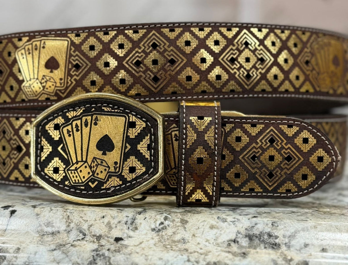 BLACK & GOLD POKAR 2IN BELT