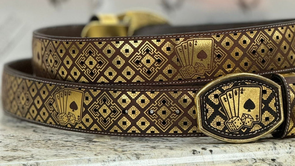 BLACK & GOLD POKAR 2IN BELT