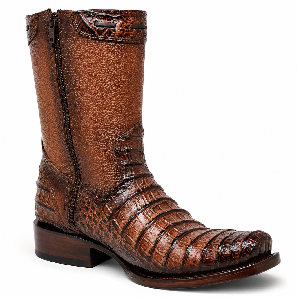 MEN'S CAIMAN BELLY PRINT LEATHER DUBAI TOE BOOTS HONEY COLOR - LA CARRETA