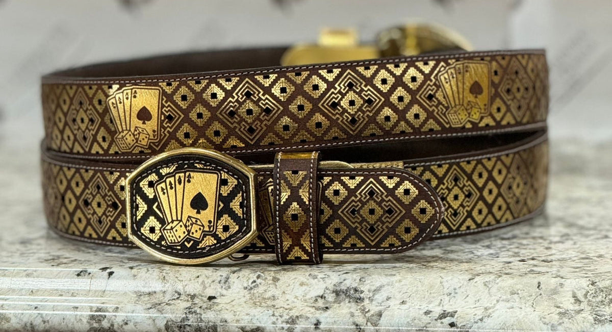 BLACK & GOLD POKAR 2IN BELT